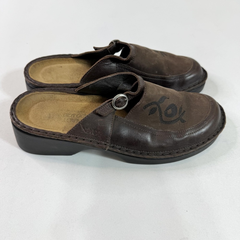 Naot Shoes Womens Size 41 Brown Leather Slip On Mules Clogs Buckle Comfort